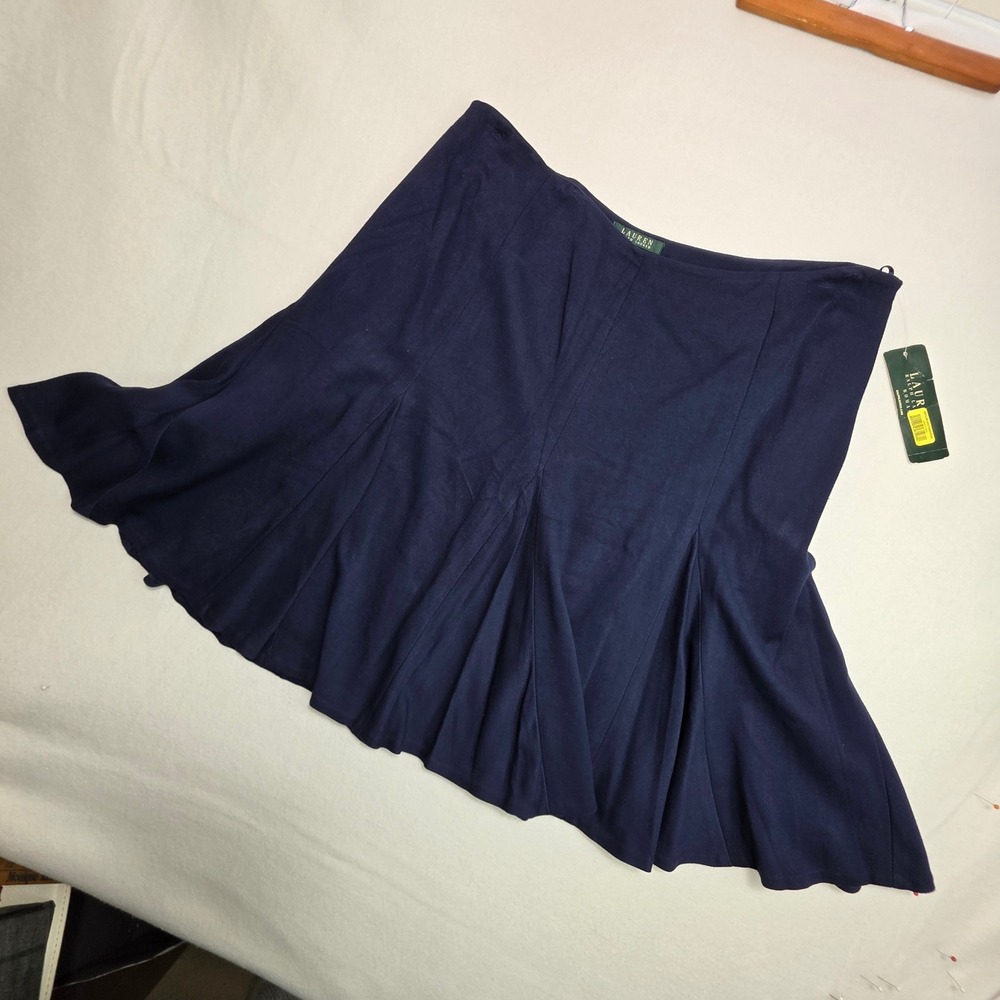 Lauren Ralph Lauren Woman Navy Blue Godet Flared Midi Skirt 16W NWT